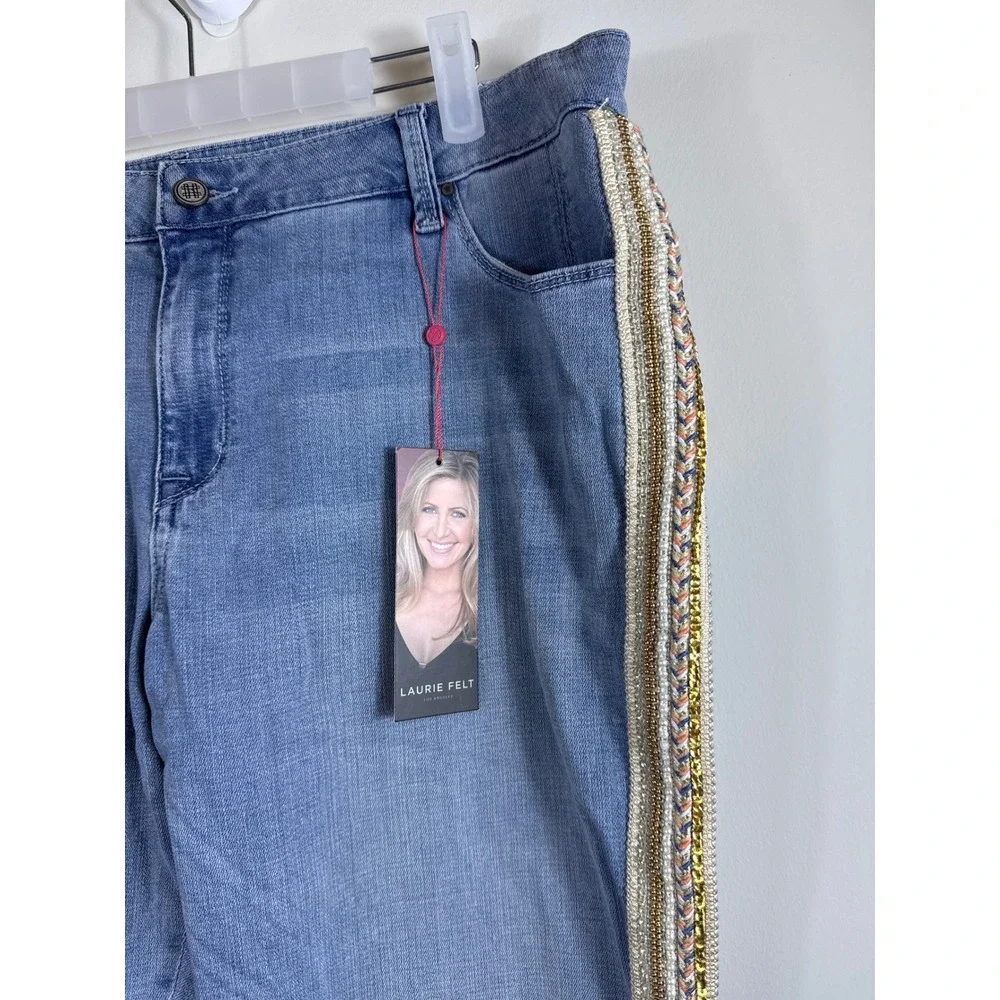 Laurie Felt Embellished Beaded Girlfriend Jeans Denim Pants Women's Plus Size 16
